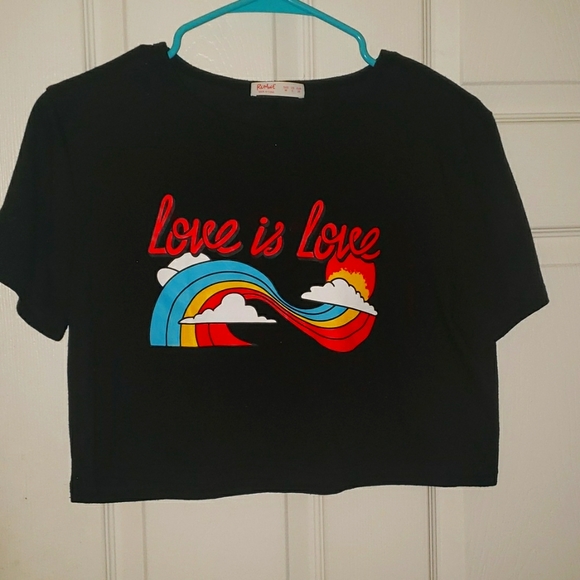 Romwe Love is Love Rainbow Graphic Crop Top Tee - Picture 1 of 3
